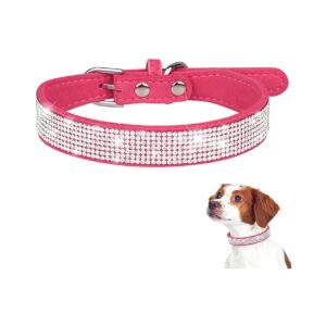 Cute Bling Collar with Flower Sparkle Diamond Metal Buckle and Soft Suede Leather