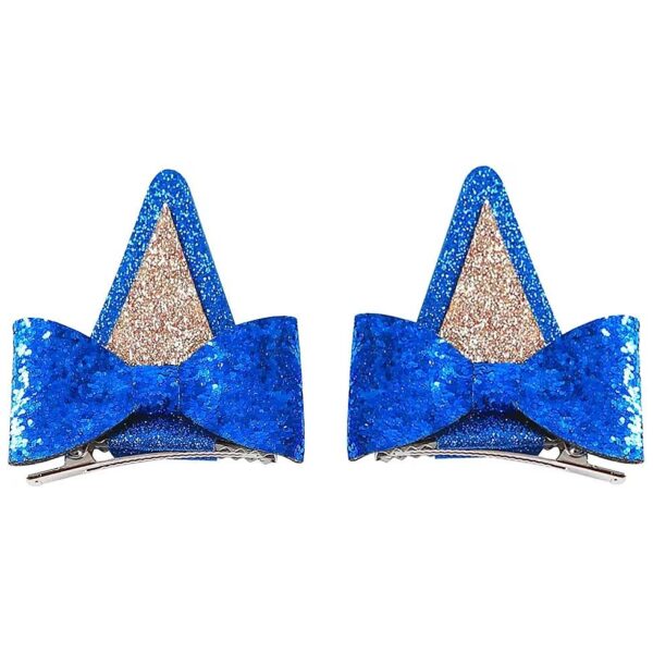 Cute Blue Dog Ears Hair Accessories, Glitter Toddler Hair Bow Barrettes for Girls