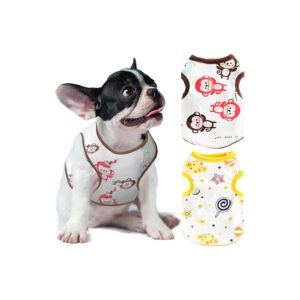 Cute Cartoon Print Dog T Shirts for Small Dogs Cats 2 Pack Sleeveless Jersey Puppy Outfit