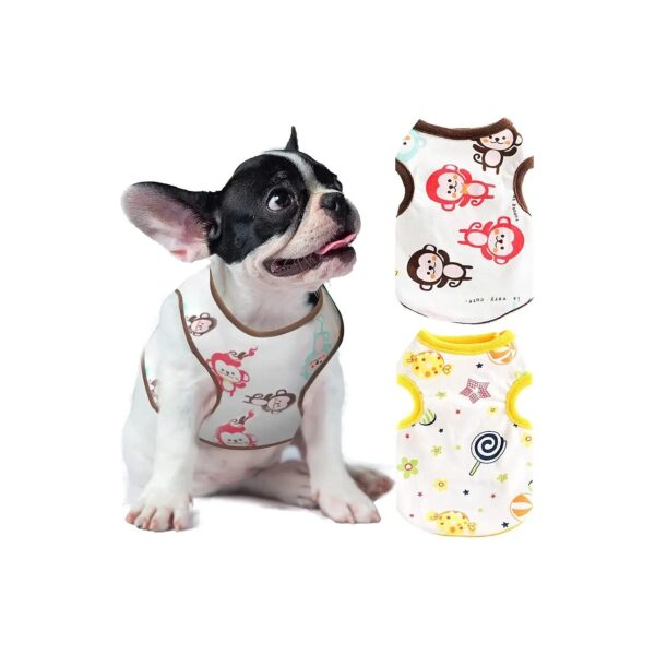 Cute Cartoon Print Dog T Shirts for Small Dogs Cats 2 Pack Sleeveless Jersey Puppy Outfit