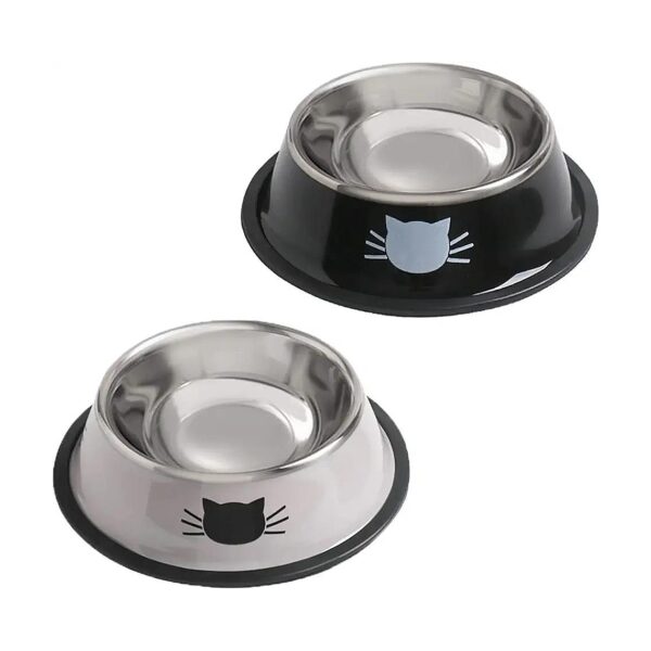 Cute Cat Food Bowls for Multiple Pets with Stainless Steel and Rubber Construction