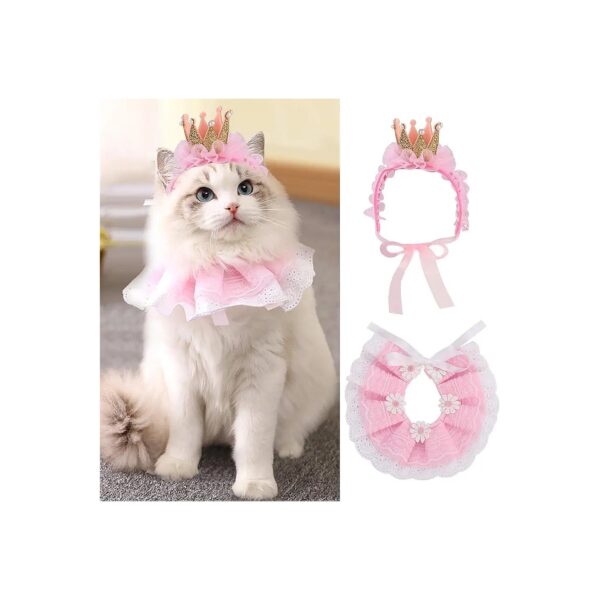 Cute Cat Princess Outfit with Lace Crown and Bandana for Small Dogs