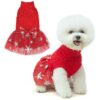 Cute Christmas Dog Sweater Dress with Ruffled Bowknot for Small Medium Dogs Girls