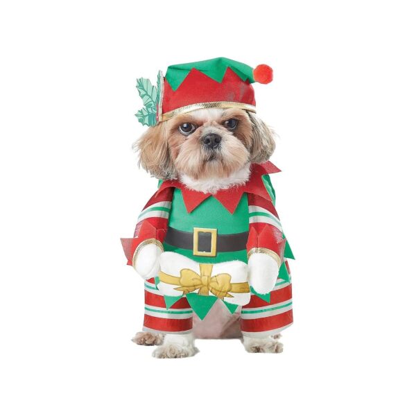 Cute Christmas Elf Dog Costume Small Polyester Plush Arms Front Legs