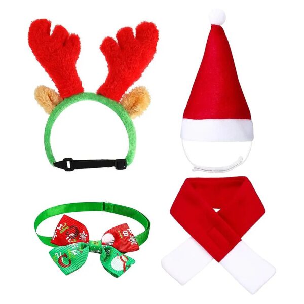 Cute Christmas Pet Costume for Small Pets Reindeer Antlers Hat Scarf Bow Tie Collar