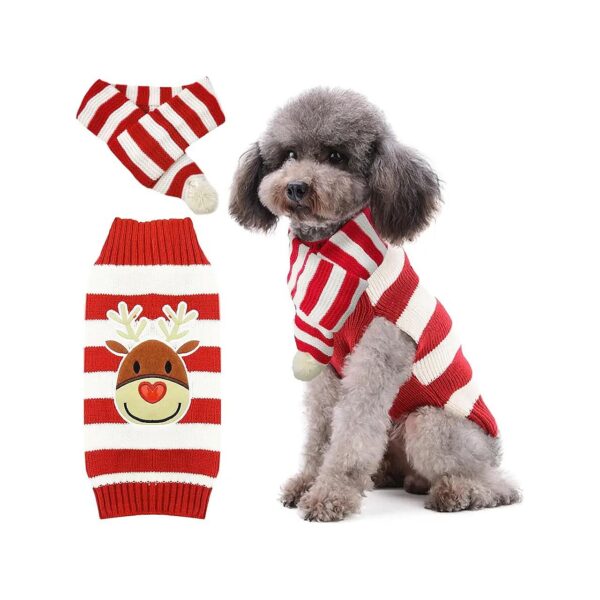 Cute Christmas Reindeer Dog Sweater and Scarf Set for Cat and Puppy Costume