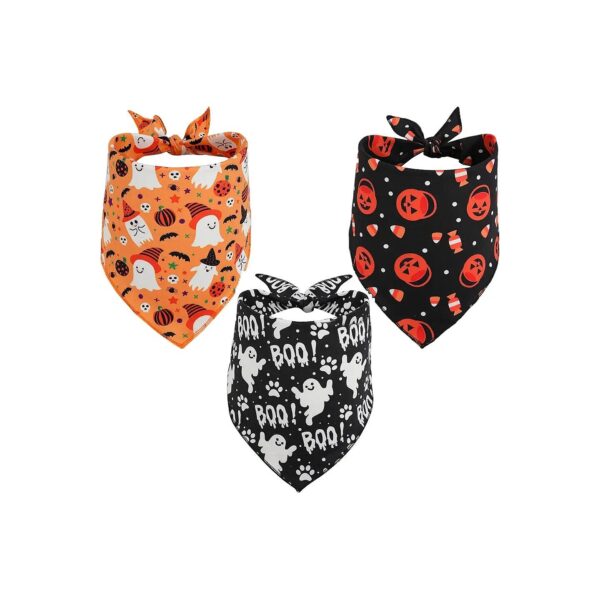 Cute Dog Bandanas Pack of 3 Ghost Pumpkin Halloween Pet Scarves for Medium Large Dogs