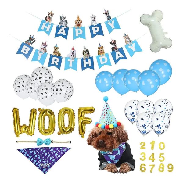 Cute Dog Birthday Party Decorations Set with Colorful Balloons and Number Hat