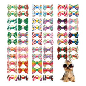 Cute Dog Collar Accessories, Hair Bows with Rubber Bands, 60 Pcs