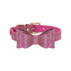 Cute Dog Collar with PU Leather Bowtie and Sparkly Sequins for Small to Medium Dogs