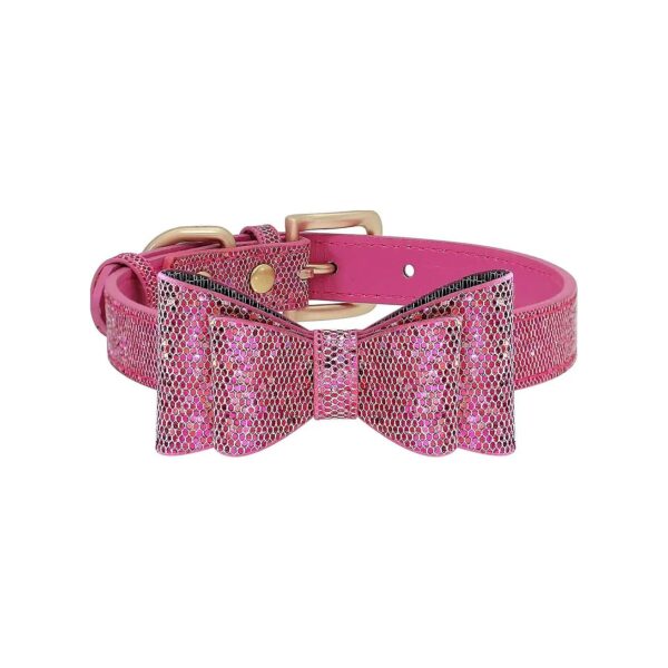 Cute Dog Collar with PU Leather Bowtie and Sparkly Sequins for Small to Medium Dogs