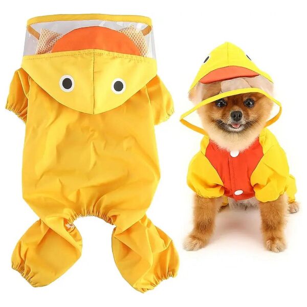 Cute Duck Raincoat with Hood and Leash Ring for Small Dogs, Yellow Medium