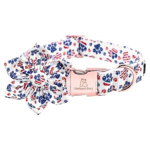 Cute Flag Collar for Small Dogs Removable Flower Adjustable Cotton Patriotic Pet Gift