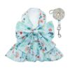 Cute Floral Bow Tie Dog Vest Harness Dress with Short Leash for Small Pets