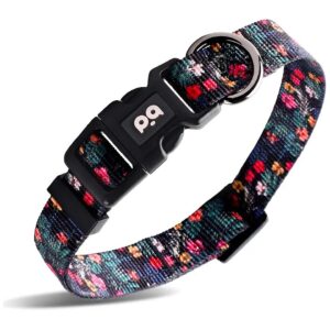 Cute Flower Patterned Black Adjustable Dog Collar for Small to Large Female Dogs