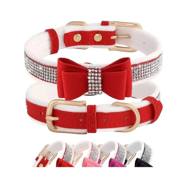 Cute Girl Dog Collars with Red Crystal Diamonds and Adjustable Sizes for Small Dogs