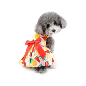 Cute Hawaiian Inspired Puppy Dress with Ribbon Bow Accents for XS Size