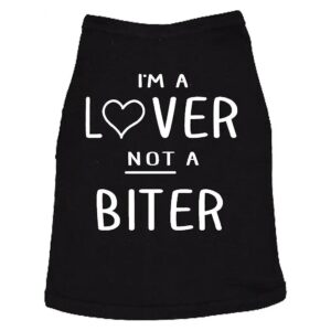 Cute Im A Lover Not A Biter Dog Shirt for Small Breed Daschund Corgi Puppies Black XL