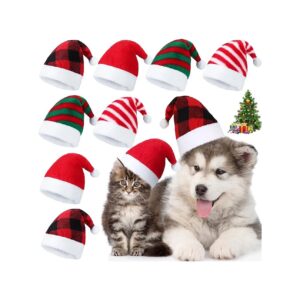 Cute Pet Christmas Costumes, 8-Piece Mixed Pattern Velvet Santa Hat Set for Small Animals