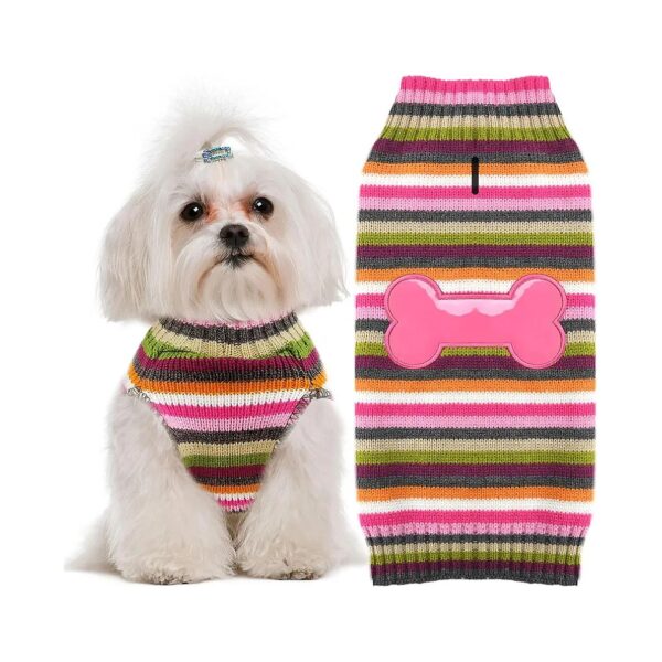 Cute Pink Bone Striped Pattern Knitted Dog Sweater for Small Medium Large Dogs