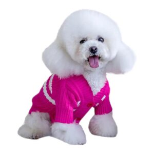 Cute Pink Cardigan Dog Sweater with Striped Pattern for Small Breeds