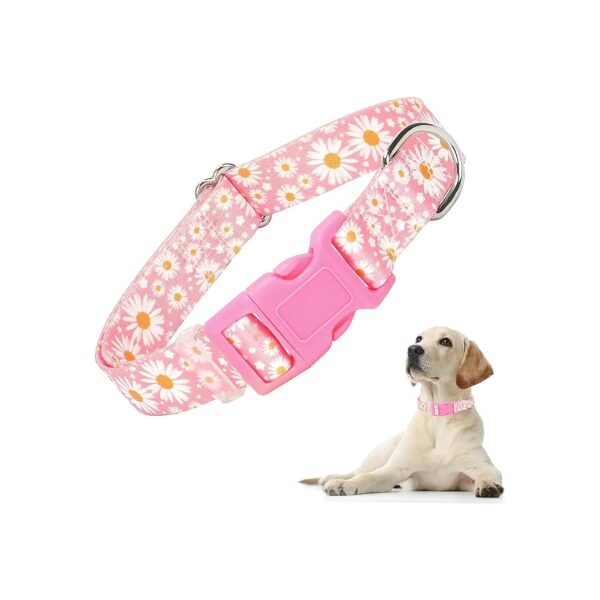 Cute Pink Daisy Patterned Dog Collar for Female Dogs with Soft Durable Nylon Material