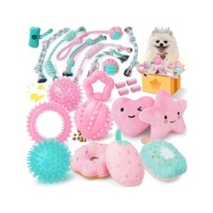 Cute Pink Dog Chew Toys for Female Puppies with Treat Ball and Ropes