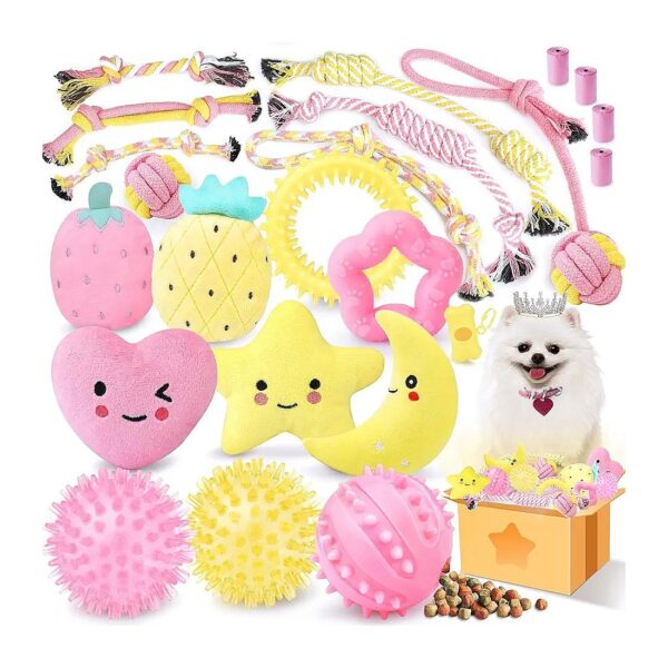 Cute Pink Puppy Toys - Soft Chew Toys for Teething Puppies with Squeaky Plush Toys