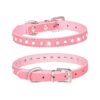 Cute Pink Suede Leather Dog Collar with Crystal Rhinestones for Small to Medium Size Pets