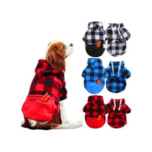 Cute Plaid Dog Hoodies with Hat and Pocket, Perfect for Small to Medium Dogs,