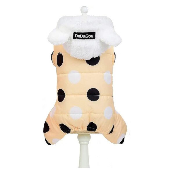 Cute Polka Dot Hoodie Fleece Lined Padded Winter Coat for Small Dogs Cats Hood with Ears