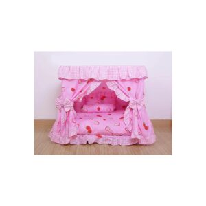 Cute Princess Pink Pet House with Cotton Materials and Canopy for Small Animals