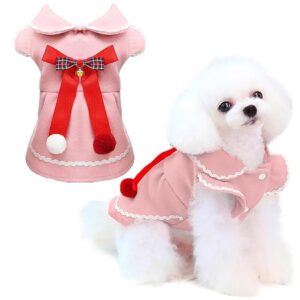 Cute Puppy Christmas Dress with Furball Bowknot and Lightweight Material for Small Dogs