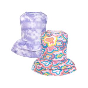 Cute Puppy Dresses with Tie Dye and Flower Pattern for Small and Medium Dogs