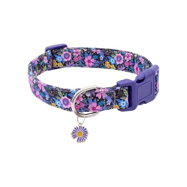 Cute Purple Flower Pattern Cotton Dog Collars for Girls and Boy Dogs