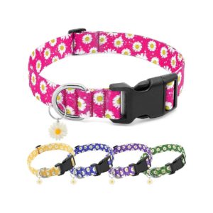 Cute Small Dog Floral Collar with Daisies Charms and Pink Color for Puppy Girls Boys Pet