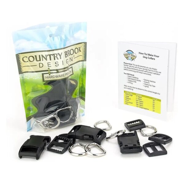 DIY Dog Collar Kit for 3/4 Inch Collars with D-Rings Triglides and Comfortable Buckles