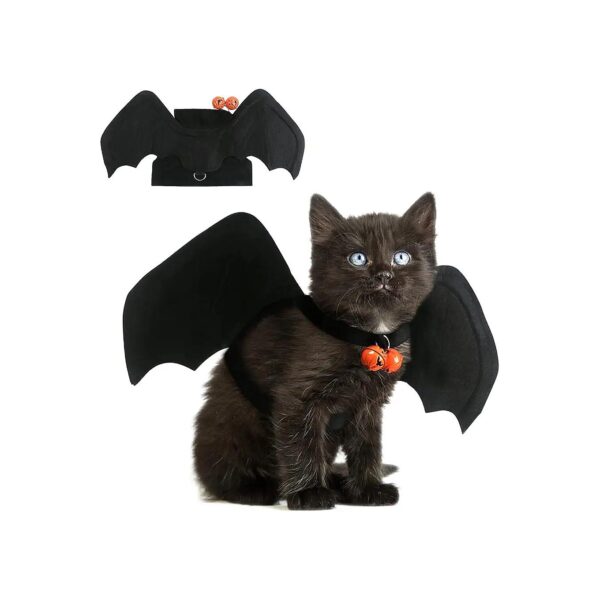 DIYASY Halloween Small Pets Black Bat Costume Decoration for Puppy Dog and Cat with Bells