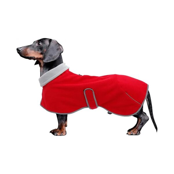 Dachshund Fleece Coats with Reflective Trim and Adjustable High Collar for Sausage Puppy