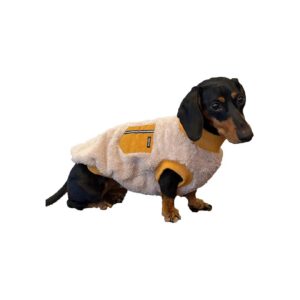 Dachshund Sweater with Mustard Pocket Fleece Clothing for Small Breed Dogs