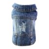 Dark Blue Denim Dog Coat with Scratch Design and Lapel Collar for Small Medium Dogs Cats