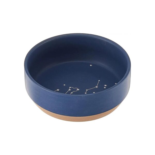 Dark Blue Medium Pet Bowl with Celestial Design and Stoneware Construction