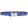 Dark Blue Nylon Dog Collar With Adjustable Buckle And Bone Clip Closure For Medium Dogs