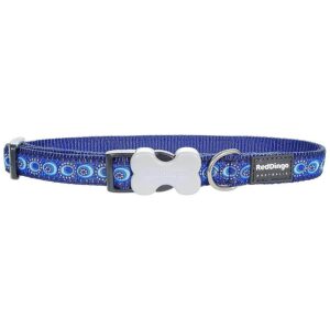 Dark Blue Nylon Dog Collar With Adjustable Buckle And Bone Clip Closure For Medium Dogs