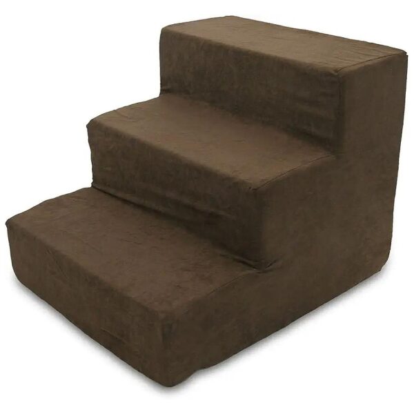 Dark Brown Suede 3-Step Pet Stairs with Carpeted Stair Treads and Foam Cushioning