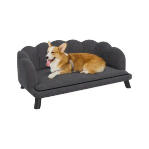 Dark Gray Velvet Dog Sofa with Foam Cushion and Spacious Surface for Large Breed Canines