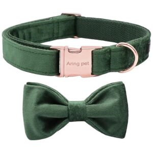 Dark Green Velvet Dog Collar with Adjustable Snap-On Buckle