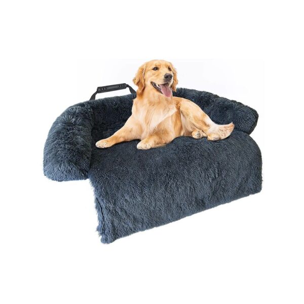 Dark Grey Calming Dog Bed with Soft Plush and Waterproof Cover for Large Dogs