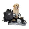 Dark Grey Dog Travel Bag with Essential Pet Traveling Accessories for Comfortable Travel