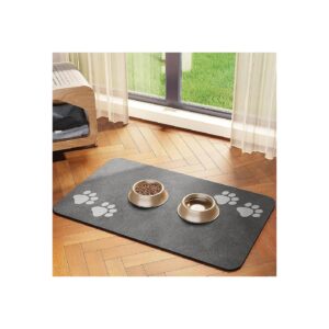 Dark Grey Pet Food Mat for Food and Water Bowls with Anti-Slip Rubber Backing